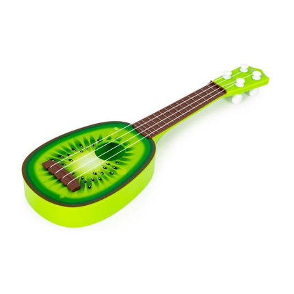 Ecotoys mini kunststof kinder ukelele / gitaar kiwi met 4 snaren 36 x 11.5 x 3.5 cm groen