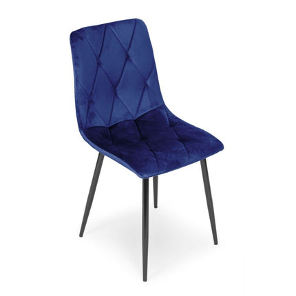 Modern Home Set van 4 Gewatteerde Fluwelen Stoelen Blauw - Eetkamerstoelen - Woonkamerstoelen Met Metalen Poten
