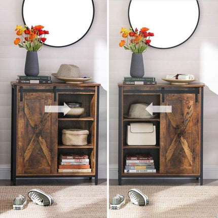 Vasagle dressoir met schuifdeur en verstelbare planken - Stalen frame - Industriële vintage stijl - bruin-zwart - LSC88BX
