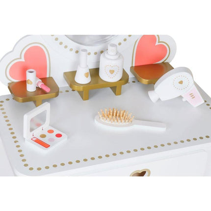 Ecotoys Grote Houten Kinderkaptafel - Met Spiegel en Kruk - Meisjes Kaptafel - 50 x 33 x 92,5 cm Wit