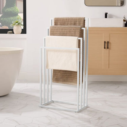 Vrijstaande Handdoekhouder 4 Niveaus – Stalen Handdoekrek Mat Wit – Modern Design voor Badkamer of Wasruimte