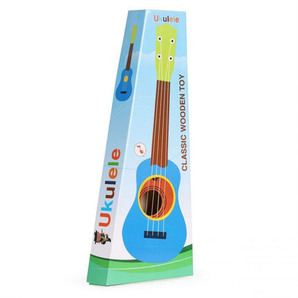 Ecotoys houten kinder ukelele/ gitaar met 4 snaren en 12 frets 17,5 x 5 x 52,5 cm bruin