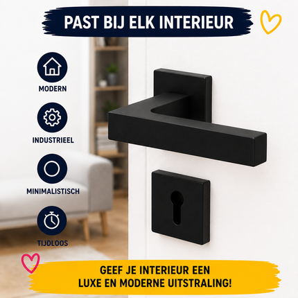 Ruhhy Zwarte Matte Deurklink voor Binnendeuren – Modern Design – Inclusief Rozet – Stil & Duurzaam – Universeel Links en Rechts Monteerbaar