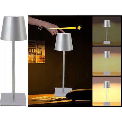 Tafellamp Oplaadbaar - Draadloos en Dimbaar - Moderne Touch Lamp - Nachtlamp Slaapkamer - 3 Tinten Licht - 38 cm - Zilver