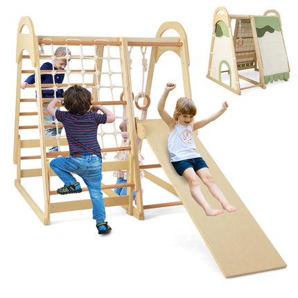 Trendmix 6-In-1 Houten Klimrek Speeltoestel - Indoor Kinder Speeltoestel met Glijbaan en Tent - 115 cm x 108 cm x 127 cm