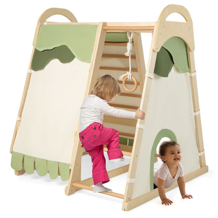 Trendmix 6-In-1 Houten Klimrek Speeltoestel - Indoor Kinder Speeltoestel met Glijbaan en Tent - 115 cm x 108 cm x 127 cm