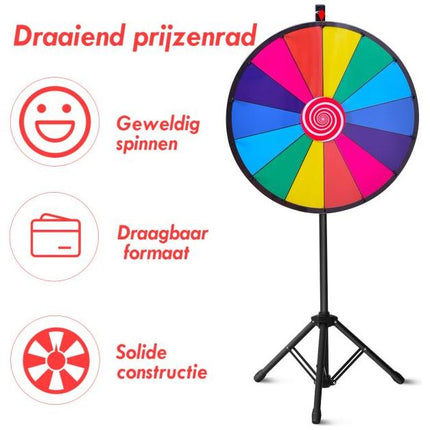 Trendmix Rad van Fortuin - Draairad Met tripod - Draaiwiel Met 14 Schrijfvakken - Gezelschapsspel Loterijspel - Ø 60 cm