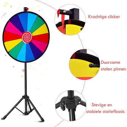 Trendmix Rad van Fortuin - Draairad Met tripod - Draaiwiel Met 14 Schrijfvakken - Gezelschapsspel Loterijspel - Ø 60 cm