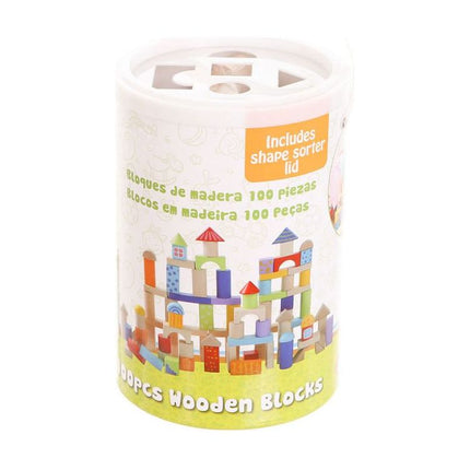 Ecotoys 100-delige kleurrijke houten blokkenset met sorteerder - Vanaf 18 maanden
