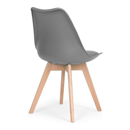Modern Home Set Van 4 Eetkamerstoelen - Kuip Stoelen Met Eco-Leer Kussen En Beukenhouten Poten - Donkergrijs
