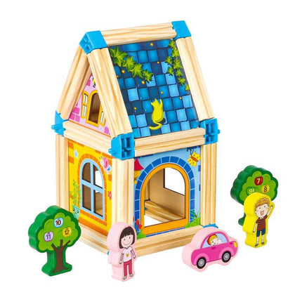 Ecotoys 128-delige houten constructie blokken voor het bouwen van een 6 in 1 toren - Montessori speelgoed - Vanaf 36 maanden