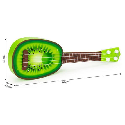 Ecotoys mini kunststof kinder ukelele / gitaar kiwi met 4 snaren 36 x 11.5 x 3.5 cm groen