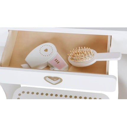 Ecotoys Grote Houten Kinderkaptafel - Met Spiegel en Kruk - Meisjes Kaptafel - 50 x 33 x 92,5 cm Wit