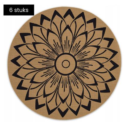 Tragar Ronde Placemats Set 6 – Beige Bloem – Kunststof – Diameter 38 cm – Hittebestendig & Krasvrij