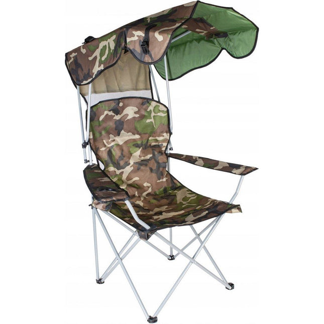 Visstoel met Dak – Opvouwbare Vissersstoel met Bekerhouder – Camouflage – Tot 100 kg