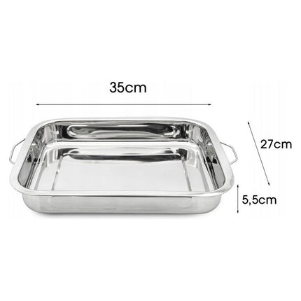 Trager Lasagneschaal RVS Ovenschaal 35 x 27 x 5,5 cm - Lasagne Bakvorm - Grote Bakvorm Met Handvatten