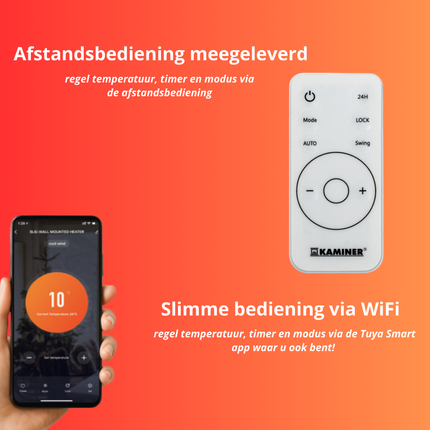 Kaminer Zelvion Elektrische Wandverwarming Wit – Slimme Luchtgordijnverwarming 2000W met WiFi, App & Afstandsbediening – Energiezuinig & Stil