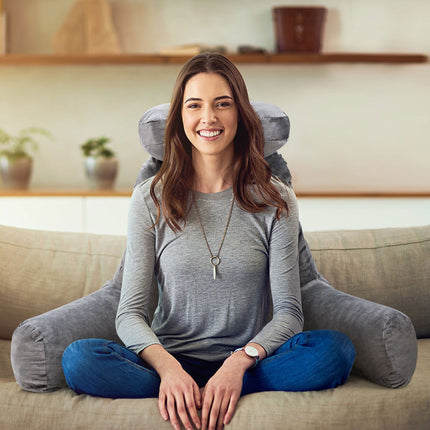 Trendmix XXL Leeskussen Met Nekrol Grijs - Bookseat - Meditatiekussen - Ontspanningskussen met afneembare hoes - Relaxkussen - Zitkussen - Voor In Bed - Ondersteuningskussen