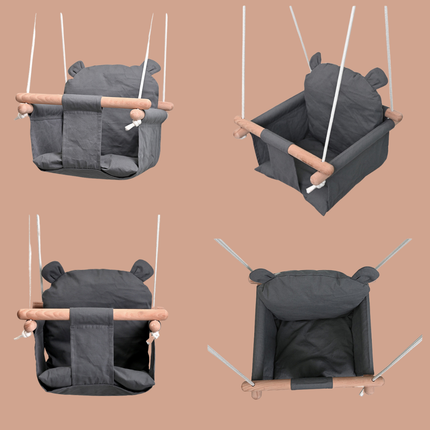 Trendmix Babyschommel Hout – Kinder Schommel Verstelbaar – Baby Schommel Binnen Buiten – Met Rugleuning – Grijs