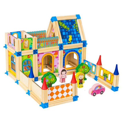 Ecotoys 128-delige houten constructie blokken voor het bouwen van een 6 in 1 toren - Montessori speelgoed - Vanaf 36 maanden