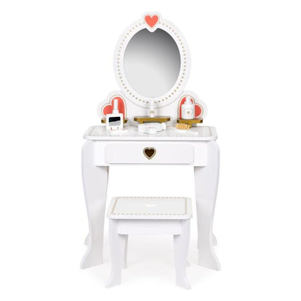 Ecotoys Grote Houten Kinderkaptafel - Met Spiegel en Kruk - Meisjes Kaptafel - 50 x 33 x 92,5 cm Wit