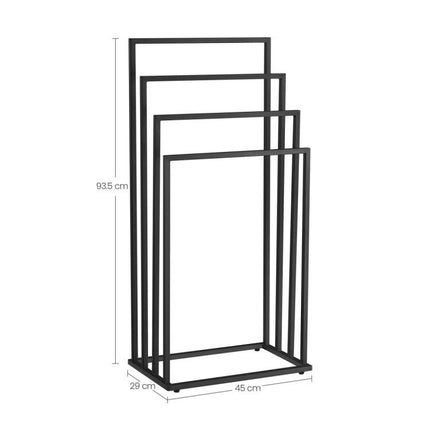Vrijstaande Handdoekhouder 4 Niveaus – Stalen Handdoekrek Mat Zwart – Modern Design voor Badkamer of Wasruimte