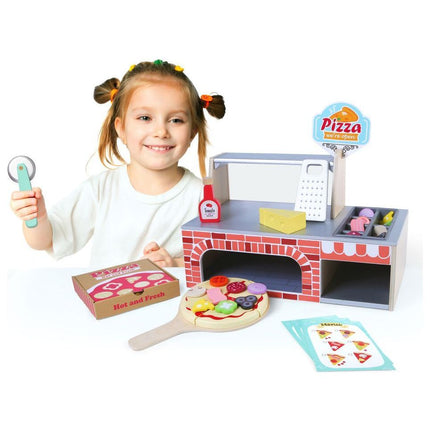 Ecotoys 34-delige houten pizzaria speelgoed set inclusief accessoires