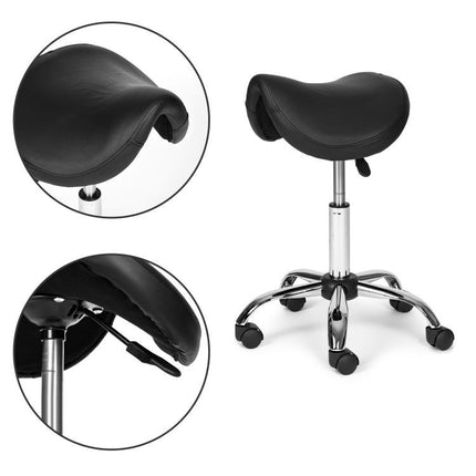 Verstelbare Ergonomische Draaikruk met Wieltjes – Zwarte Werkstoel voor Salon, Medisch Gebruik & Thuis - Kunstleer