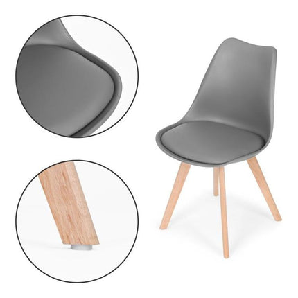 Modern Home Set Van 4 Eetkamerstoelen - Kuip Stoelen Met Eco-Leer Kussen En Beukenhouten Poten - Donkergrijs