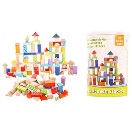 Ecotoys 100-delige kleurrijke houten blokkenset met sorteerder - Vanaf 18 maanden