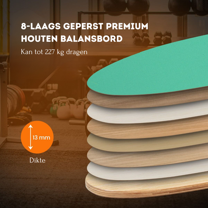 2de kansje Trendmix Balance Board Houten Balans Trainer Trickboard - Incl. Kurkrol En Viltmat - Maximale Draaggewicht 227kg - Balansbord Met 8 Geperste Houtlagen