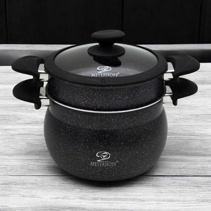 Meyerhoff Professionele 3-delige Stoompan Steamer 9L Marmer - Geschikt Voor Alle Warmtebronnen - ∅ 24 cm - Stoomkookpan