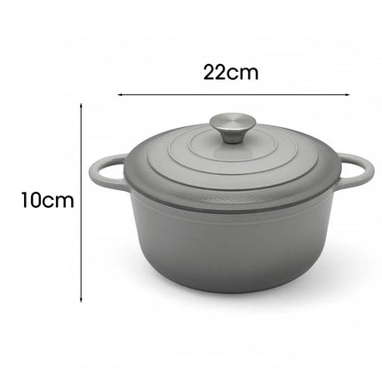 Gietijzeren Braadpan 22 cm – 2,5 Liter Geëmailleerde Stoofpan met Deksel – Inductie & Oven – Grijs