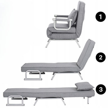 Mebel Elite Bart Luxe 3-in-1 Uitklapbare Slaapstoel Grijs - Inklapbare Slaapbank Met 5 Standen Verstelbare Rugleuning - Belastbaar Tot 125 kg - Moderne Slaapfauteuil - Logeerbed
