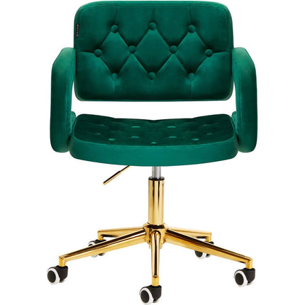4Rico Moderne Fluwelen Bureaustoel Groen - Elegante Salonstoel Fluweel in Hoogte Verstelbaar - Met Gouden Onderstel