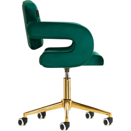 4Rico Moderne Fluwelen Bureaustoel Groen - Elegante Salonstoel Fluweel in Hoogte Verstelbaar - Met Gouden Onderstel