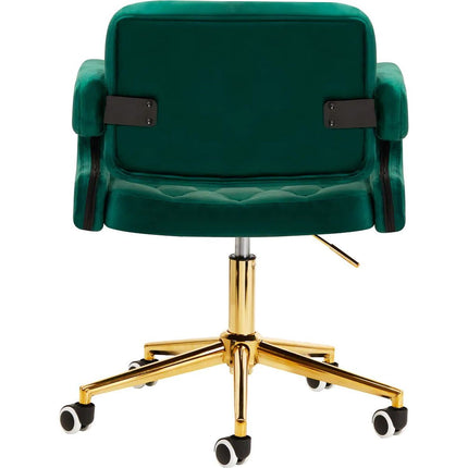 4Rico Moderne Fluwelen Bureaustoel Groen - Elegante Salonstoel Fluweel in Hoogte Verstelbaar - Met Gouden Onderstel