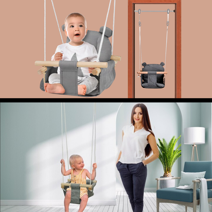 Trendmix Babyschommel Hout – Kinder Schommel Verstelbaar – Baby Schommel Binnen Buiten – Met Rugleuning – Grijs