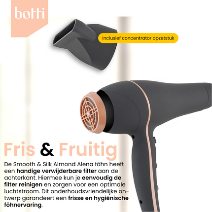 Botti smooth & silk Almond Alena ionische föhn met cool shot functie en 3 temperatuurstanden