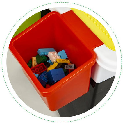 Speeltafel met bouwplaat en vlakke kant -  Kindertafel met 7 Opbergbakken en 300 bouwblokjes