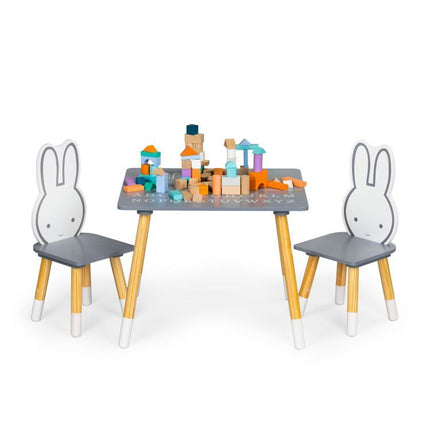 Konijn kindertafel met 2 stoeltjes grijs