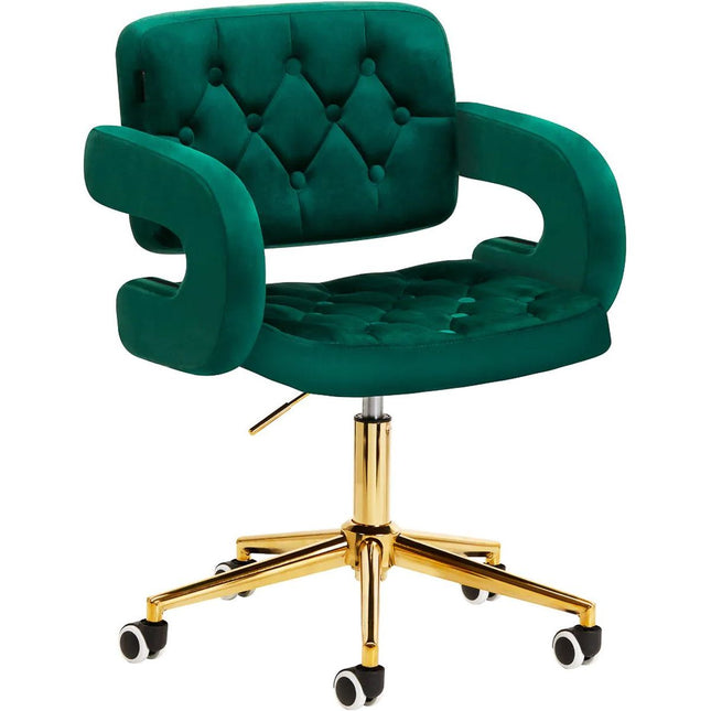 4Rico Moderne Fluwelen Bureaustoel Groen - Elegante Salonstoel Fluweel in Hoogte Verstelbaar - Met Gouden Onderstel