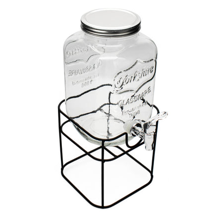 Drankdispenser 4 Liter met Kraantje en Metalen Standaard – Glazen Sapdispenser – Limonadedispenser voor Water, Sap & IJsthee