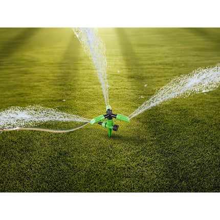 DIVODV Tuinsproeier met Grondpen 360° – Gazonsproeier tot 18 m² – Automatische Sprinkler met 3 Sproeiarmen
