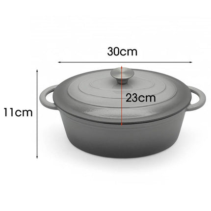 Gietijzeren Braadpan 4,3L met Deksel – Ovale Geëmailleerde Stoofpan & Braadslede – 30 cm – Grijs
