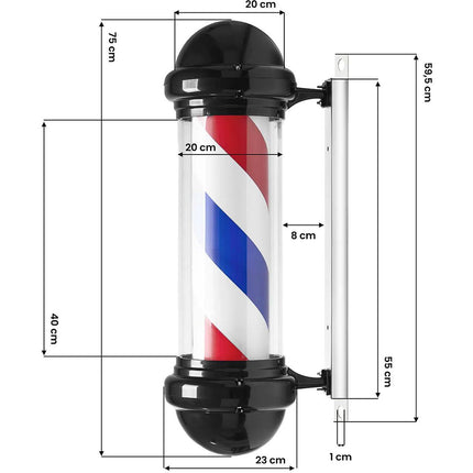 Gabbiano Barbershop Wandlamp – Grote Zwarte Barber Pole met LED Verlichting – Draaibare Kapperslamp voor aan de Wand