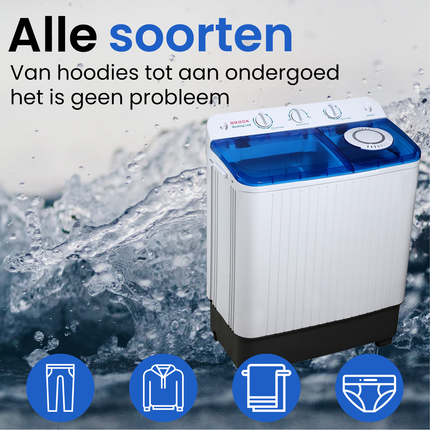 Brock XXL camping wasmachine met dubbele trommel 7,8Kg was en 6,0Kg centrifuge capaciteit