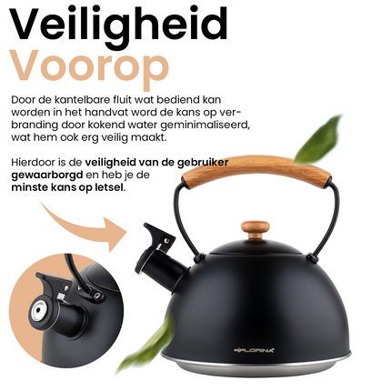 2de kansje Florina Natura Line fluitketel RVS mat zwart 2.3 Liter - ook geschikt voor inductie