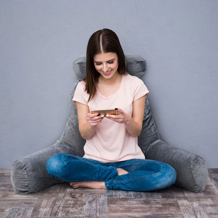 Trendmix XXL Leeskussen Met Nekrol Grijs - Bookseat - Meditatiekussen - Ontspanningskussen met afneembare hoes - Relaxkussen - Zitkussen - Voor In Bed - Ondersteuningskussen