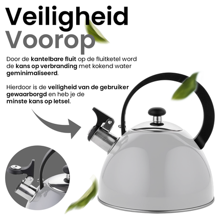 2de kansje Florina Brillo fluitketel RVS lichtgrijs 2.5 Liter - ook geschikt voor inductie
